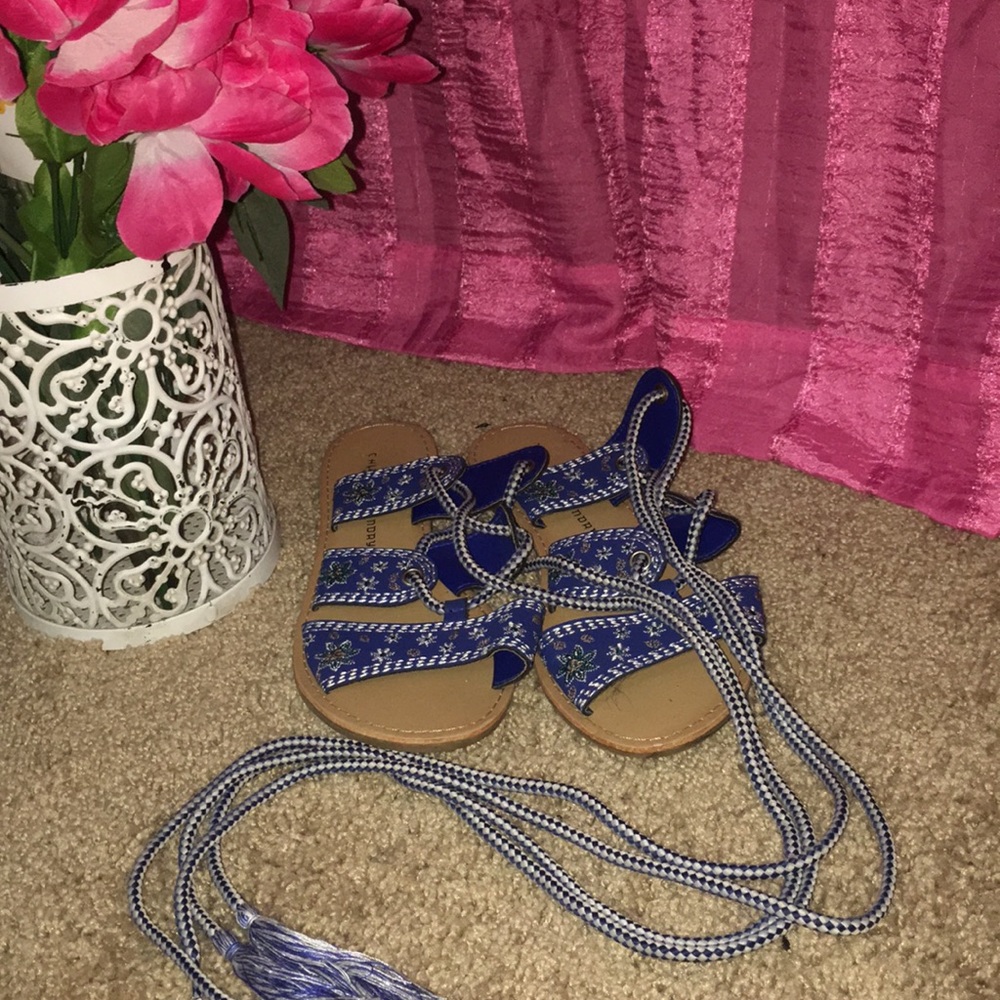 Navy Blue Embroidered Sandals